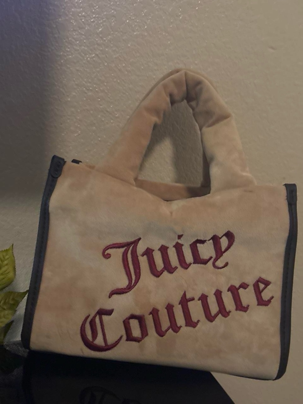 Juicy Couture Beige Suede Tote with Burgundy Embroidered Logo
